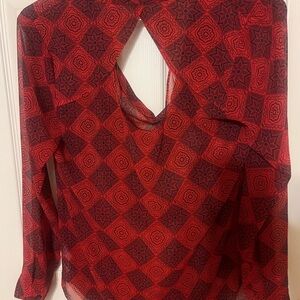 CAbi Red Geometric Blouse